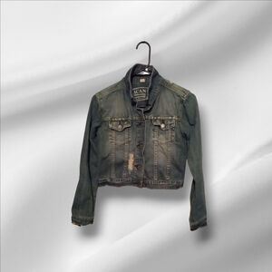American Eagle Outfitters Distressed Cropped Blue Denim Jean Jacket Ladies Med